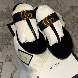 Gucci Black Sandals with Gold Logo